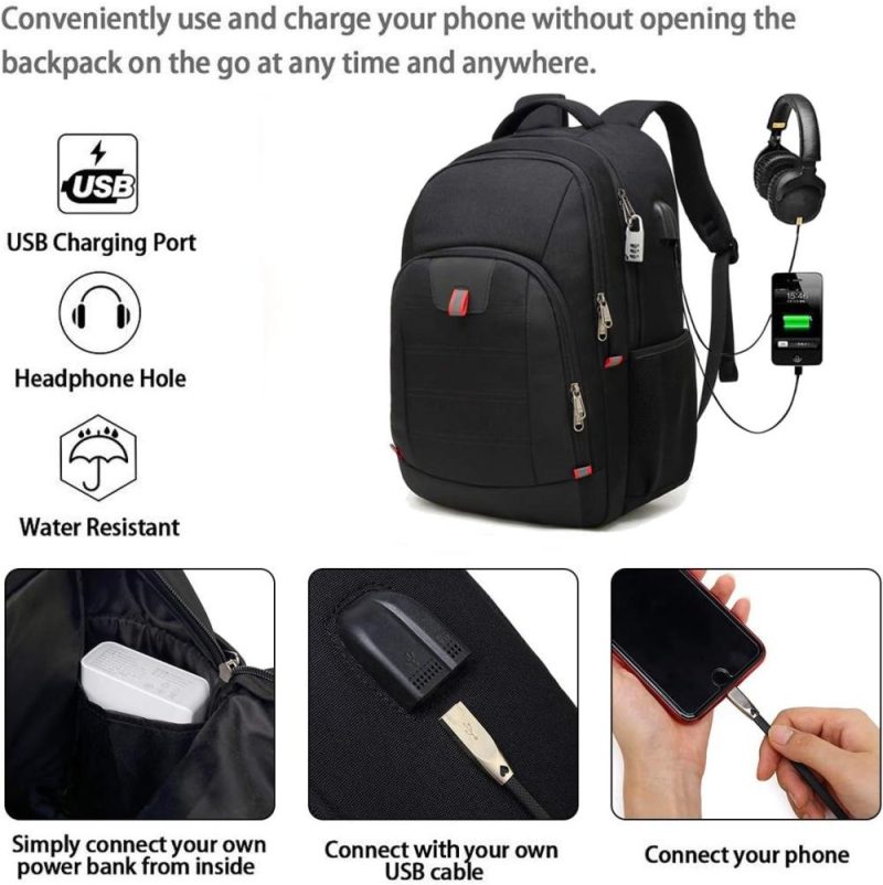 Laptop Backpacks | Travel Laptop Backpack, Large Anti Theft Backpack For Men And Women With Usb Charging Port, Water Resistant Big Business Computer Backpack Bag Fit 17 Inch Laptop, Black Backpacks Black