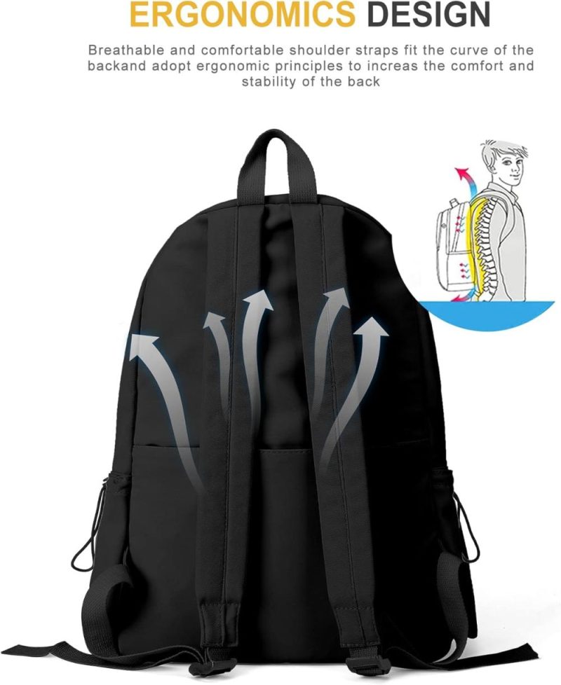 Laptop Backpacks | Vecave School Backpack Black Waterproof Bookbag Casual Lightweight Travel Rucksack Daypack Backpacks For Men Women College High School Bags Backpack For Boys Girls Teens Backpacks A-black