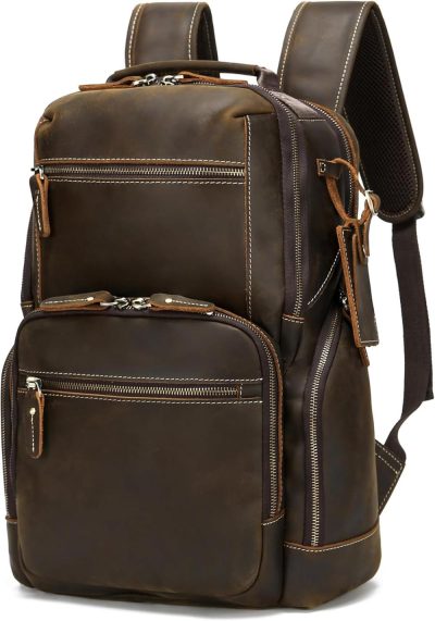 Laptop Backpacks | Vintage Full Grain Genuine Leather Backpack For Men, Fits 16" Laptop Travel Hiking Bag Camping Rucksack Brown Backpacks Laptop Backpacks