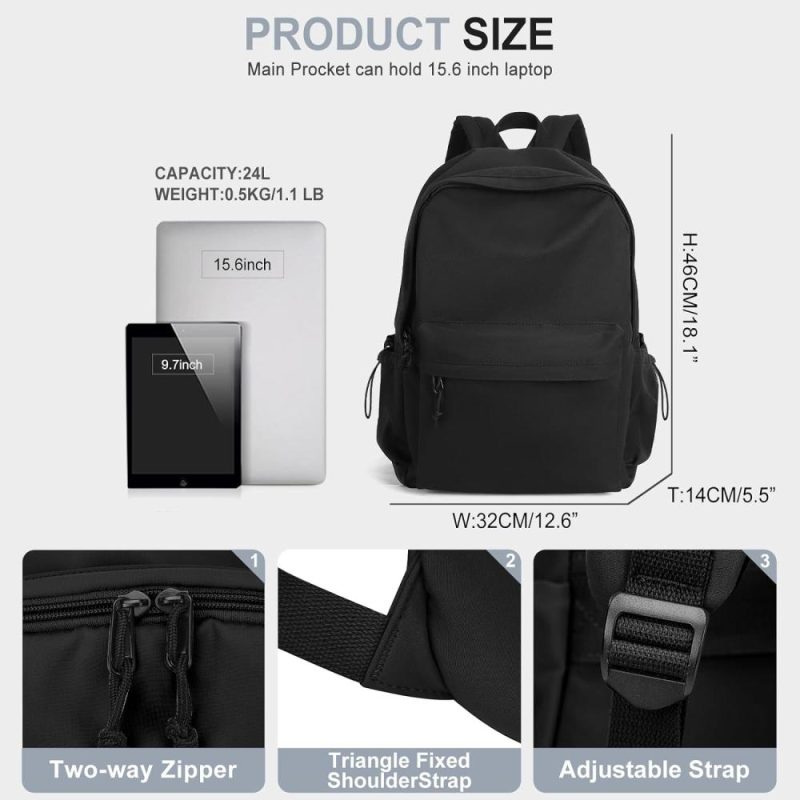 Laptop Backpacks | Wepoet Classic Basic Black Backpack For Women,Waterproof High School Bookbag,Lightweight Casual Travel Daypack,College Backpack Men,Middle School Bag For Girls Boys Backpacks A1-black