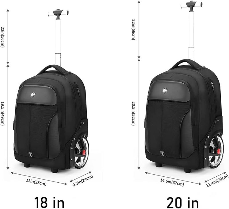 Laptop Backpacks | Wmhylyh Waterproof Rolling Backpack, Backpack With Wheels For Business And Travel Commuter, Carry On Backpack With Laptop Compartment For Women And Men Adult (Black, 20Inch) Backpacks Black