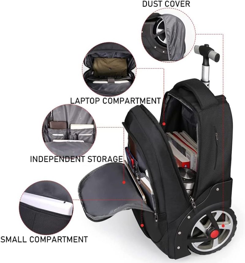 Laptop Backpacks | Wmhylyh Waterproof Rolling Backpack, Backpack With Wheels For Business And Travel Commuter, Carry On Backpack With Laptop Compartment For Women And Men Adult (Black, 20Inch) Backpacks Black