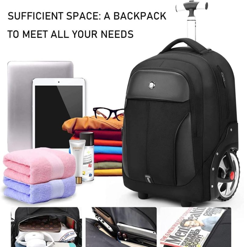 Laptop Backpacks | Wmhylyh Waterproof Rolling Backpack, Backpack With Wheels For Business And Travel Commuter, Carry On Backpack With Laptop Compartment For Women And Men Adult (Black, 20Inch) Backpacks Black