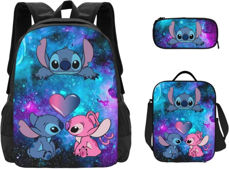 Laptop Backpacks | Xoupda Stitch And Angel Backpack Cute School Backpack Cartoon Back Pack School Book Bag Lightweight Schoolbag With Lunch Bag Box And Pencil Case For Boys Girls Gifts Backpacks Laptop Backpacks