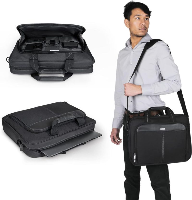 Laptop Briefcases | 15-16 Inch Classic Slim Ergonomic Briefcase And Messenger Bag For 16" Laptops And Under (Tct027Us) Laptop Bags Black