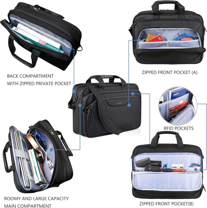 Laptop Briefcases | Laptop Bag Premium Computer Briefcase Fits Up To 17.3 Inch Laptop Expandable Water-Repellent Shoulder Messenger Bag For Travel/Business/Men/Women-Black Laptop Bags Laptop Briefcases