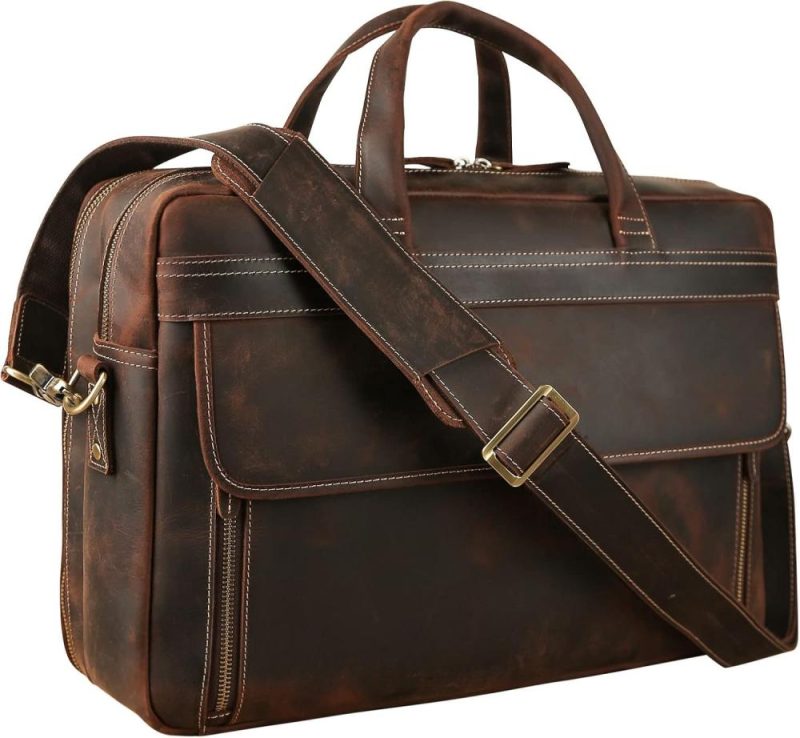 Laptop Briefcases | Leather Briefcase For Men 17 Inch Laptop Messenger Bag Office Work Business Shoulder Bag Attache Case Laptop Bags Dark Brown