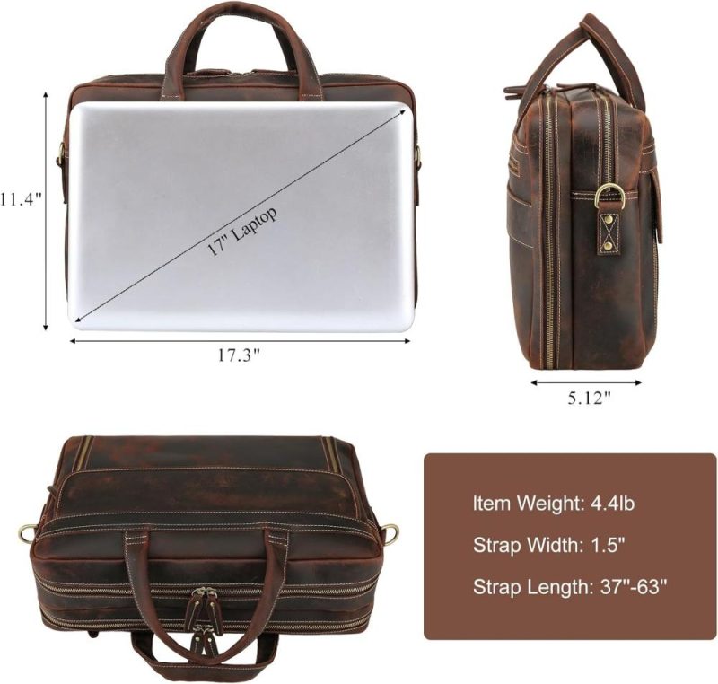 Laptop Briefcases | Leather Briefcase For Men 17 Inch Laptop Messenger Bag Office Work Business Shoulder Bag Attache Case Laptop Bags Dark Brown