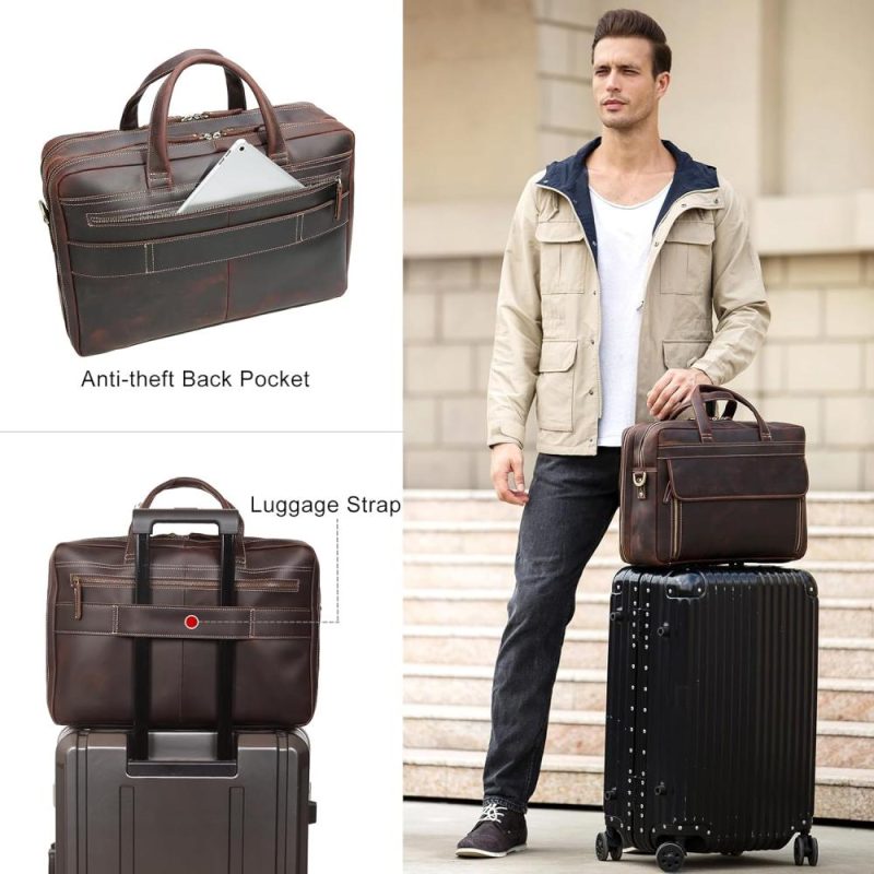 Laptop Briefcases | Leather Briefcase For Men 17 Inch Laptop Messenger Bag Office Work Business Shoulder Bag Attache Case Laptop Bags Dark Brown