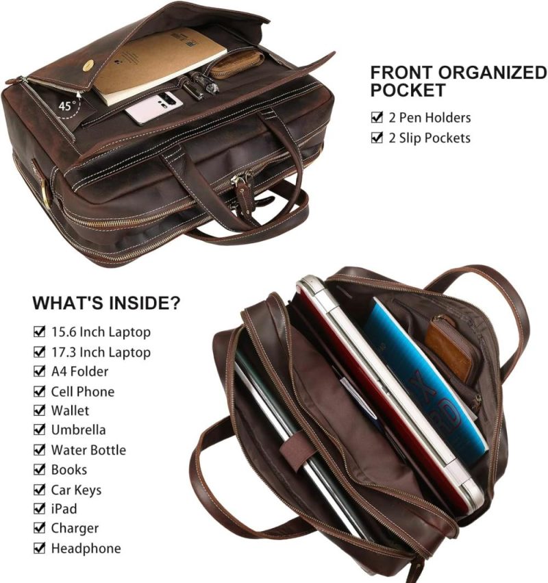 Laptop Briefcases | Leather Briefcase For Men 17 Inch Laptop Messenger Bag Office Work Business Shoulder Bag Attache Case Laptop Bags Dark Brown