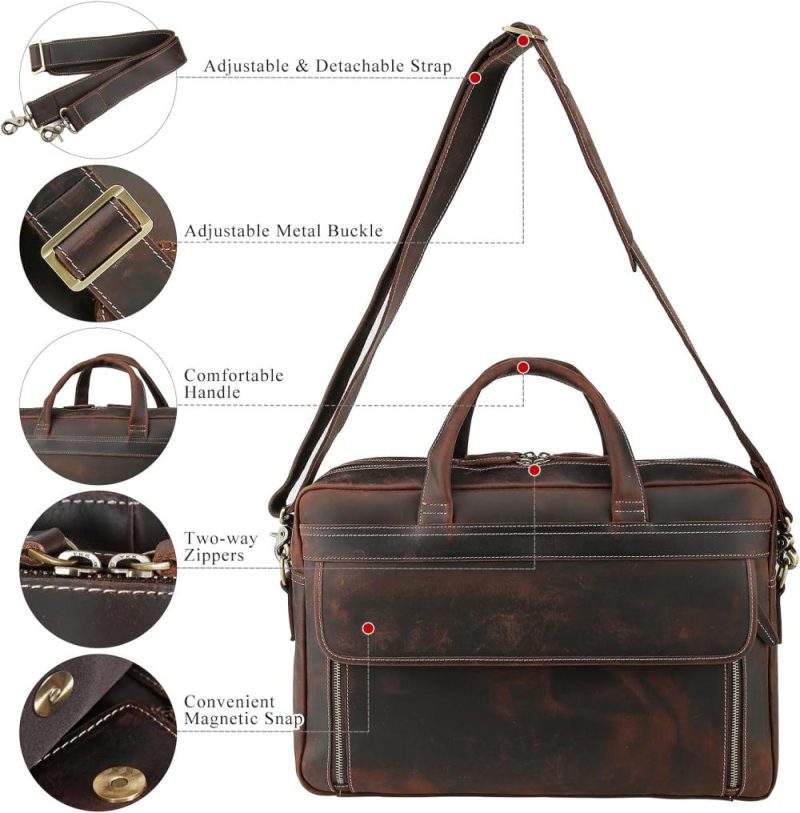 Laptop Briefcases | Leather Briefcase For Men 17 Inch Laptop Messenger Bag Office Work Business Shoulder Bag Attache Case Laptop Bags Dark Brown