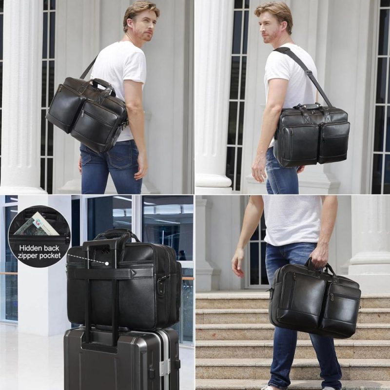 Laptop Briefcases | Leather Briefcase For Men Expandable Large 17 Inch Laptop Crossbody Shoulder Bag Business Travel Duffel Attache Case Laptop Bags Black