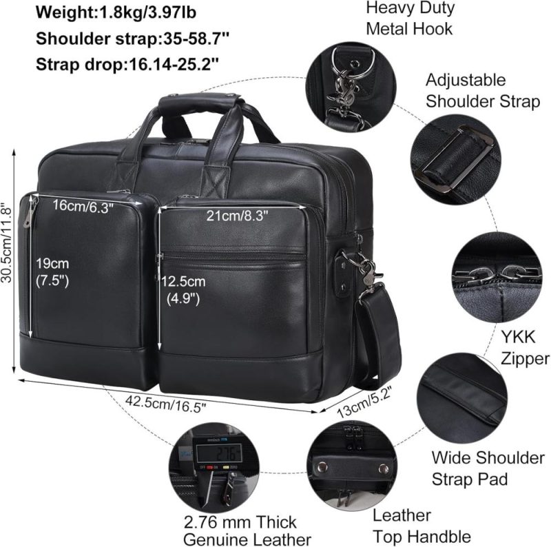 Laptop Briefcases | Leather Briefcase For Men Expandable Large 17 Inch Laptop Crossbody Shoulder Bag Business Travel Duffel Attache Case Laptop Bags Black