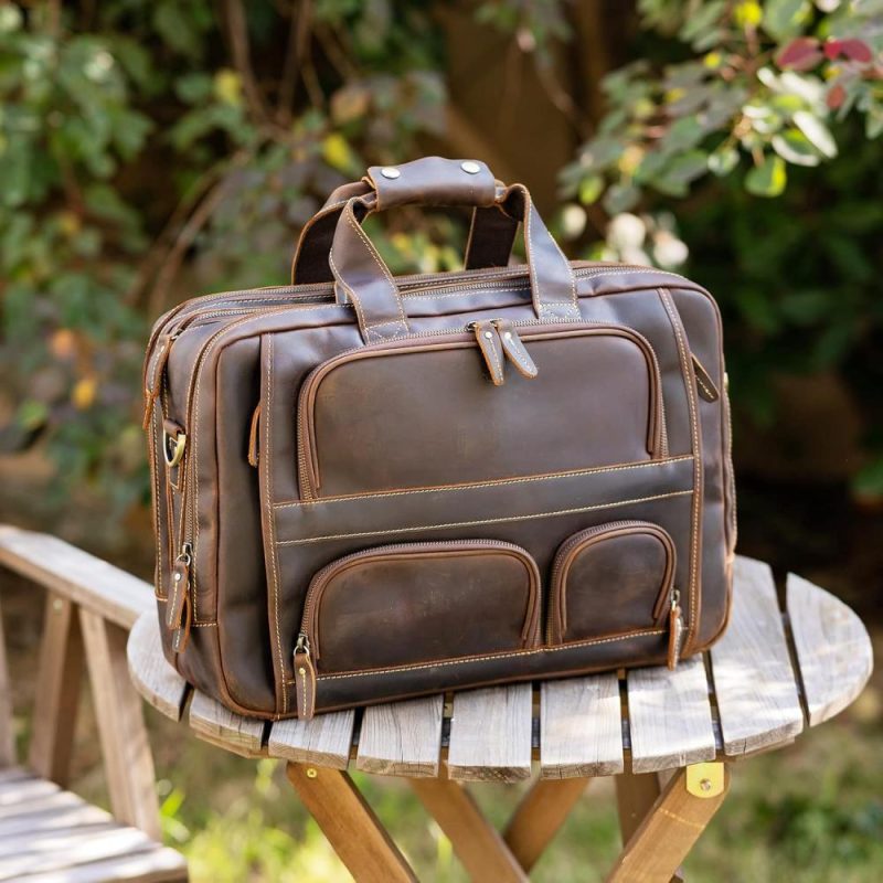 Laptop Briefcases | Polare Full Grain Cowhide Leather 17” Laptop Large Briefcase For Men Business Messenger Bag Work Bag Laptop Bags Dark Brown