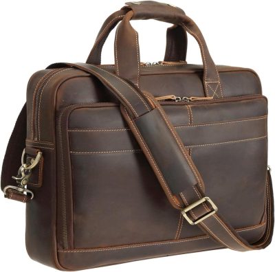 Laptop Briefcases | Polare Full Grain Leather 16.5” Laptop Bag Briefcase For Men Business Messenger Work Bag Fits 15.6” Laptop Laptop Bags Dark Brown