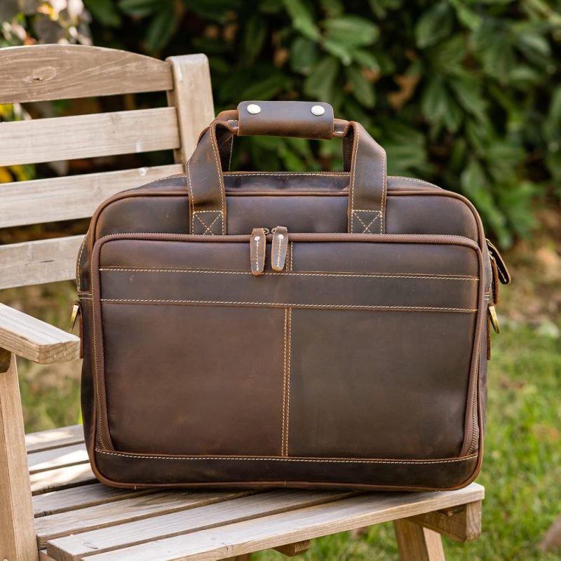 Laptop Briefcases | Polare Full Grain Leather 16.5” Laptop Bag Briefcase For Men Business Messenger Work Bag Fits 15.6” Laptop Laptop Bags Dark Brown