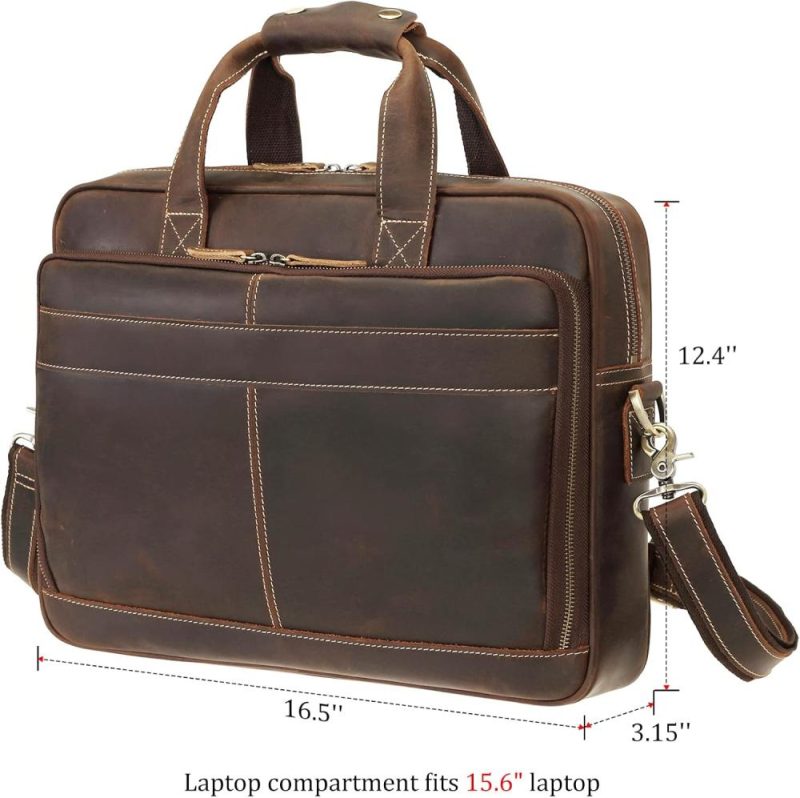 Laptop Briefcases | Polare Full Grain Leather 16.5” Laptop Bag Briefcase For Men Business Messenger Work Bag Fits 15.6” Laptop Laptop Bags Dark Brown