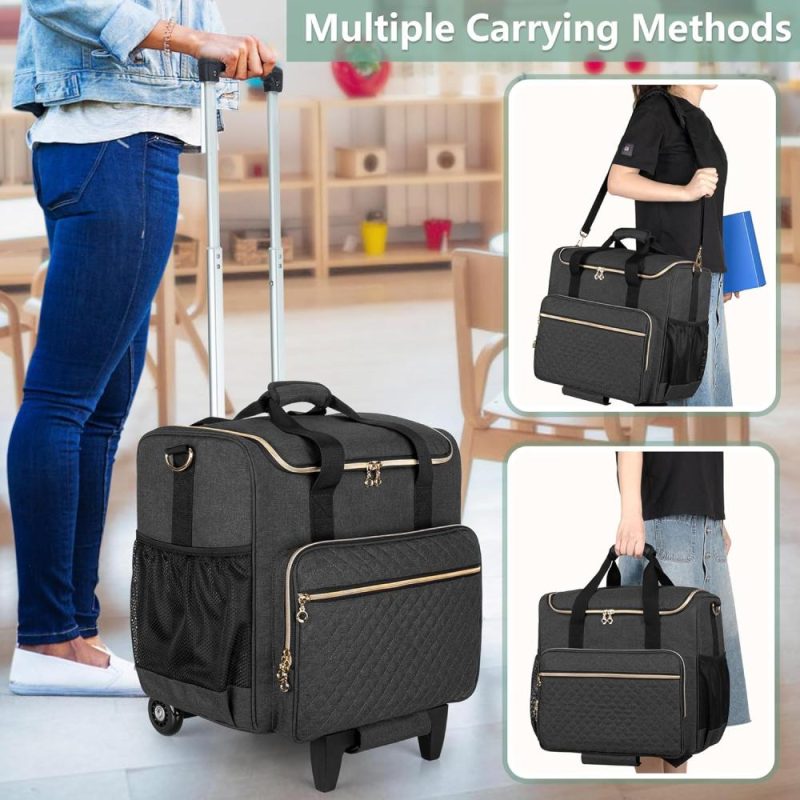 Laptop Briefcases | Rolling Teacher Bag With Laptop Compartment And Detachable Dolly, Multifunctional Rolling Teacher Tote Bag (Patent Pending), Black Laptop Bags Black