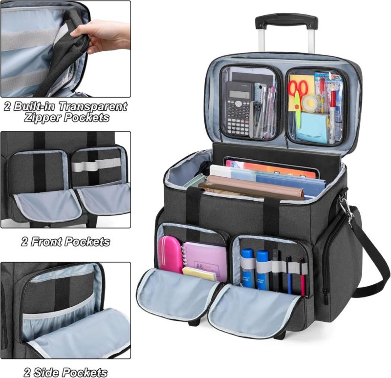 Laptop Briefcases | Rolling Teacher Tote Bag With Padded Laptop Compartment For Up To 15.6 Inches Laptop, Wheeled Teacher Bag For Teaching, Office, Craft, Black Laptop Bags Black