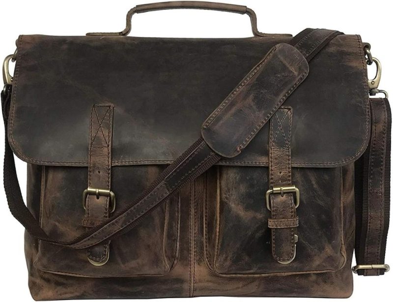 Laptop Messenger & Shoulder Bags | 18" Inch Retro Buffalo Hunter Leather Laptop Messenger Bag Office Briefcase College Bag Leather Bag For Men And Women (18" Brown) Laptop Bags Laptop Messenger & Shoulder Bags