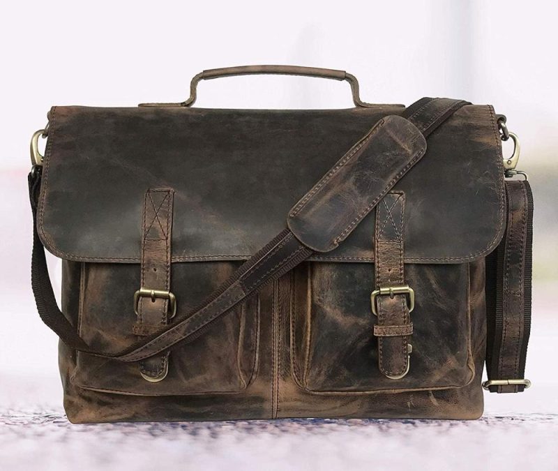 Laptop Messenger & Shoulder Bags | 18" Inch Retro Buffalo Hunter Leather Laptop Messenger Bag Office Briefcase College Bag Leather Bag For Men And Women (18" Brown) Laptop Bags Laptop Messenger & Shoulder Bags