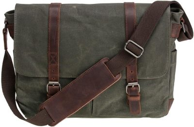 Laptop Messenger & Shoulder Bags | Vintage Genuine Leather Waxed Canvas Briefcase Large Satchel Shoulder Bag Rugged Computer 15.6" Laptop Bag Laptop Bags Army Green