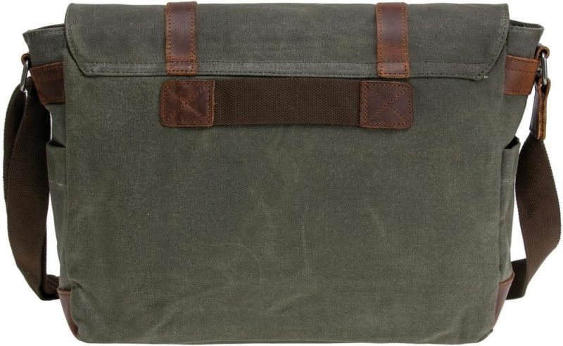 Laptop Messenger & Shoulder Bags | Vintage Genuine Leather Waxed Canvas Briefcase Large Satchel Shoulder Bag Rugged Computer 15.6" Laptop Bag Laptop Bags Army Green