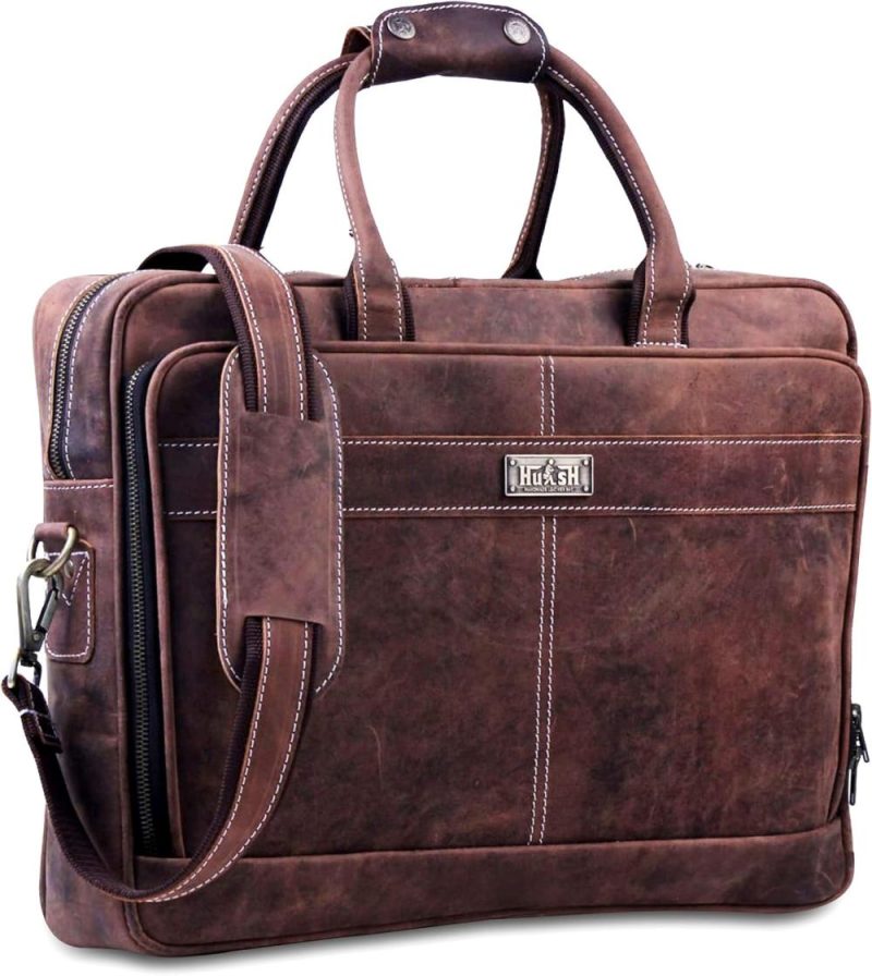 Laptop Messenger & Shoulder Bags | 18 Inch Leather Laptop Bag For Computer Bag For Men– Supple Genuine Leather Briefcases For Men W/Padded Laptop Case Leather Laptop Bags Brown