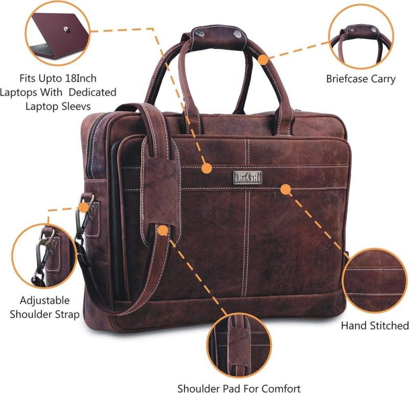 Laptop Messenger & Shoulder Bags | 18 Inch Leather Laptop Bag For Computer Bag For Men– Supple Genuine Leather Briefcases For Men W/Padded Laptop Case Leather Laptop Bags Brown