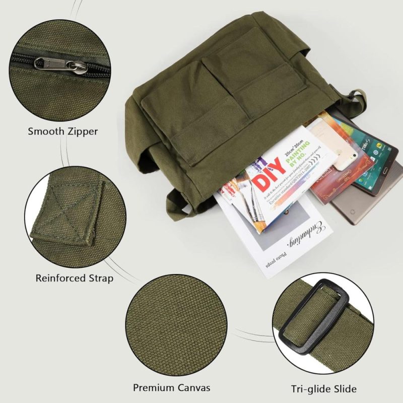 Laptop Messenger & Shoulder Bags | Canvas Messenger Bag Large Hobo Crossbody Bags With Multiple Pockets,School Vintage Shoulder Laptop Bag For Women And Men Laptop Bags Army Green