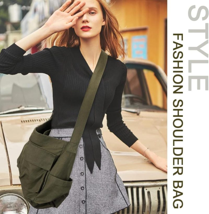 Laptop Messenger & Shoulder Bags | Canvas Messenger Bag Large Hobo Crossbody Bags With Multiple Pockets,School Vintage Shoulder Laptop Bag For Women And Men Laptop Bags Army Green