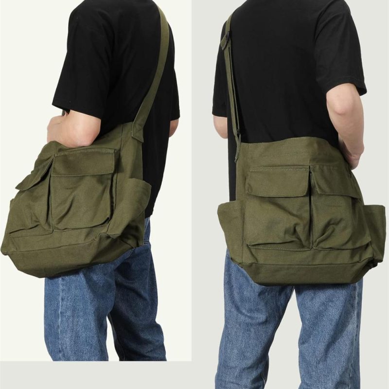 Laptop Messenger & Shoulder Bags | Canvas Messenger Bag Large Hobo Crossbody Bags With Multiple Pockets,School Vintage Shoulder Laptop Bag For Women And Men Laptop Bags Army Green