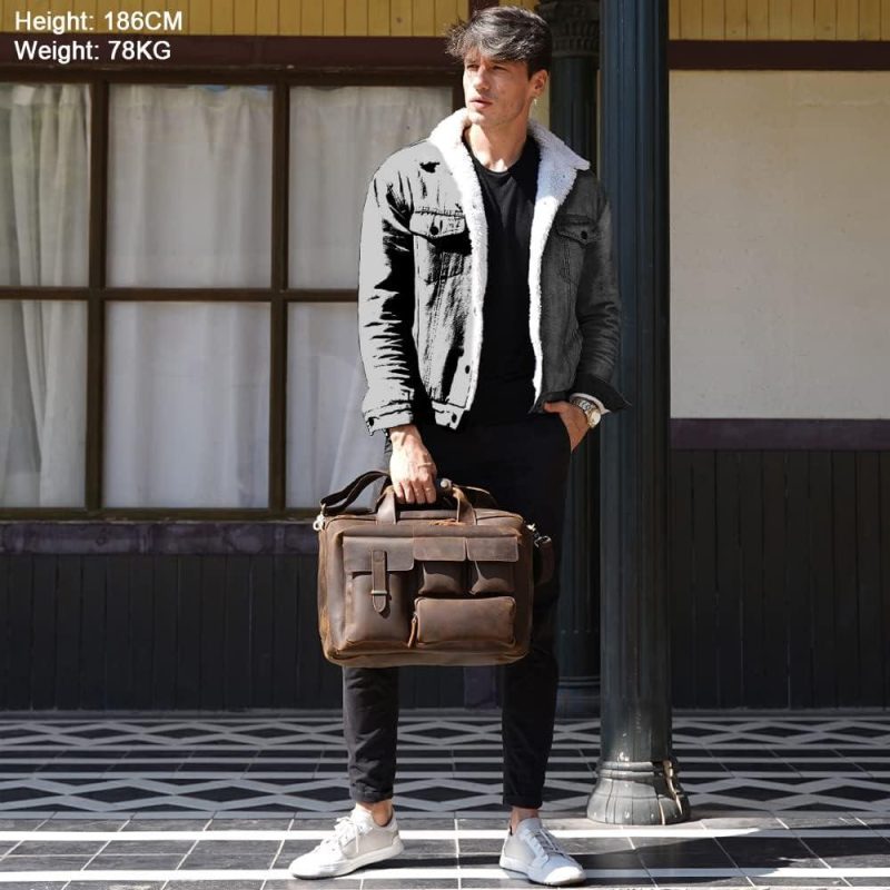 Laptop Messenger & Shoulder Bags | Full Grain Leather Briefcase For Men 17 Inch Laptop Case Business Travel Office Messenger Shoulder Bag Laptop Bags Dark Brown