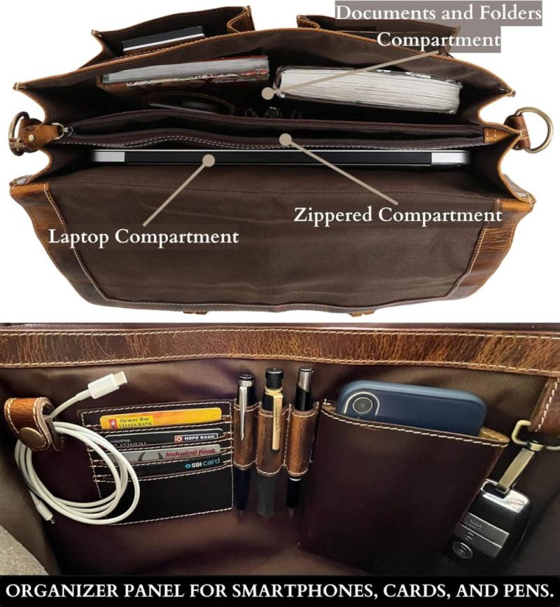 Laptop Messenger & Shoulder Bags | Handmade Leather Shoulder Briefcase Messenger Bag Mens 16 Inch Laptop Satchel Laptop Bags Brown