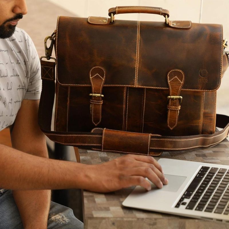 Laptop Messenger & Shoulder Bags | Handmade Leather Shoulder Briefcase Messenger Bag Mens 16 Inch Laptop Satchel Laptop Bags Brown