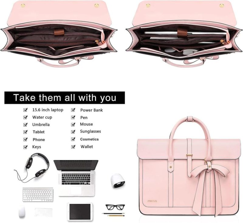 Laptop Messenger & Shoulder Bags | Laptop Bag For Women, 15-15.6 Inch Pu Leather Laptop Shoulder Bag Convertible Backpack, 16 Inch Messenger Bag Casual Handbag Work Briefcase Travel Computer Bag With Bowknot, Pink Laptop Bags Laptop Messenger & Shoulder Bags