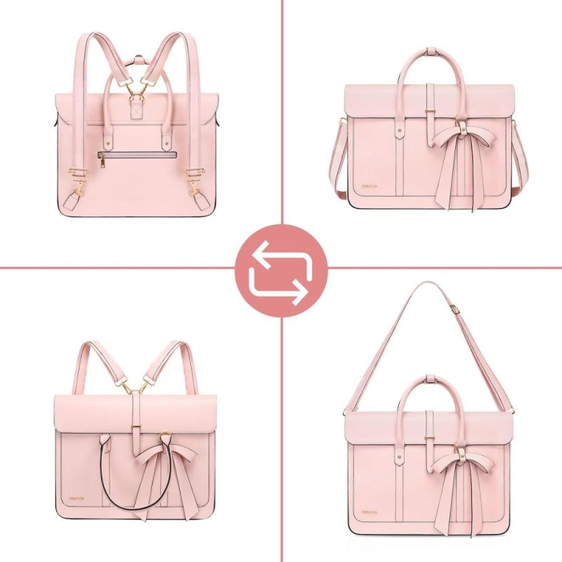 Laptop Messenger & Shoulder Bags | Laptop Bag For Women, 15-15.6 Inch Pu Leather Laptop Shoulder Bag Convertible Backpack, 16 Inch Messenger Bag Casual Handbag Work Briefcase Travel Computer Bag With Bowknot, Pink Laptop Bags Laptop Messenger & Shoulder Bags