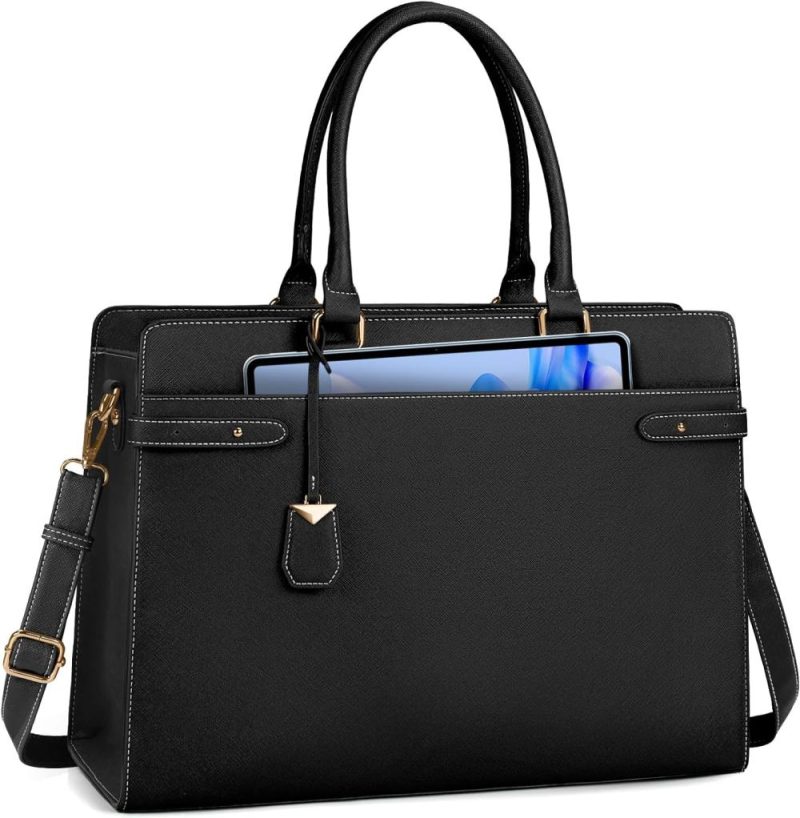 Laptop Messenger & Shoulder Bags | Laptop Bag For Women 15.6 Inch Leather Tote Bag Professional Work Bag Waterproof Computer Briefcase Business Office Bag Large Capacity Handbag Shoulder Bag, Black Laptop Bags Black