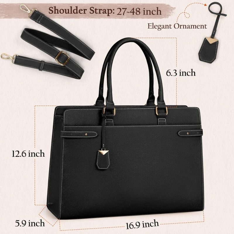 Laptop Messenger & Shoulder Bags | Laptop Bag For Women 15.6 Inch Leather Tote Bag Professional Work Bag Waterproof Computer Briefcase Business Office Bag Large Capacity Handbag Shoulder Bag, Black Laptop Bags Black