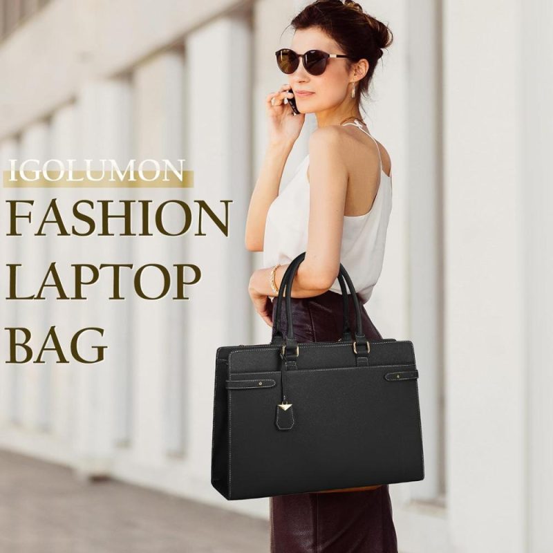 Laptop Messenger & Shoulder Bags | Laptop Bag For Women 15.6 Inch Leather Tote Bag Professional Work Bag Waterproof Computer Briefcase Business Office Bag Large Capacity Handbag Shoulder Bag, Black Laptop Bags Black