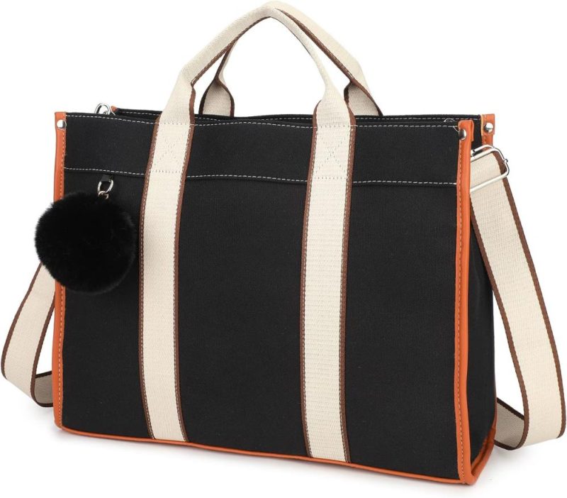 Laptop Messenger & Shoulder Bags | Laptop Bag For Women 15.6 Inch Lightweight Canvas Tote Bags Teacher Work Bag For School Travel Laptop Bags Blackblack