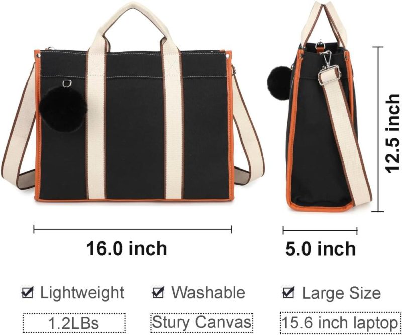 Laptop Messenger & Shoulder Bags | Laptop Bag For Women 15.6 Inch Lightweight Canvas Tote Bags Teacher Work Bag For School Travel Laptop Bags Blackblack