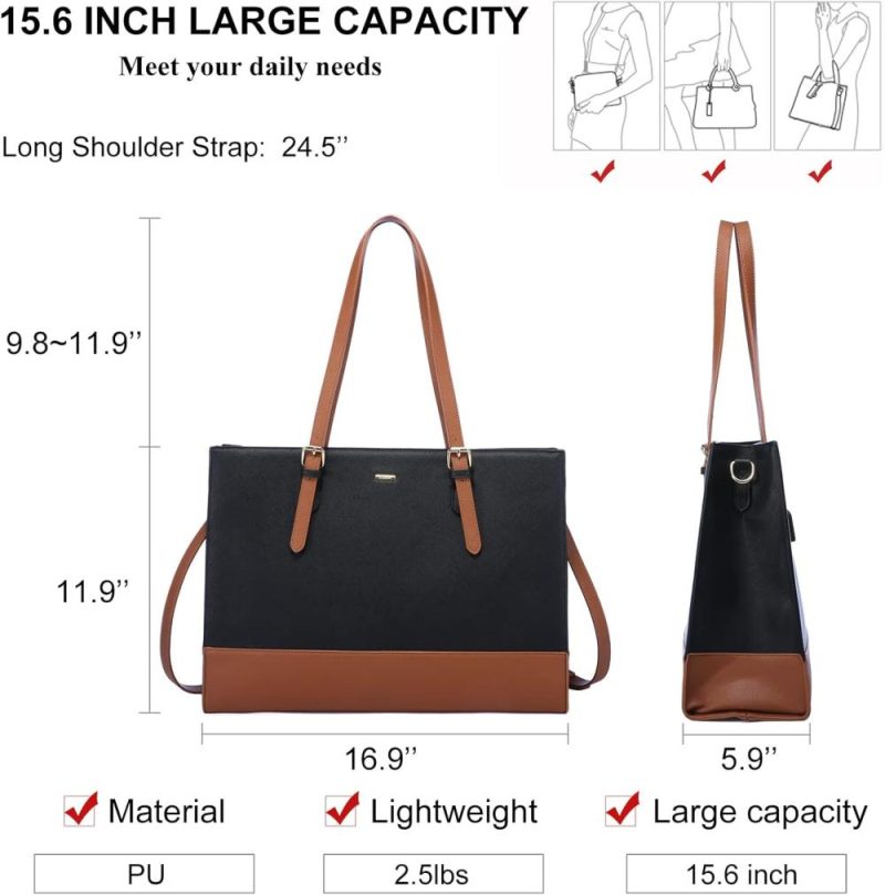 Laptop Messenger & Shoulder Bags | Laptop Bag For Women, Fashion Computer Tote Bag 15.6 Inch Large Handbag, Shoulder Bag Purse For Business Work Laptop Bags Black