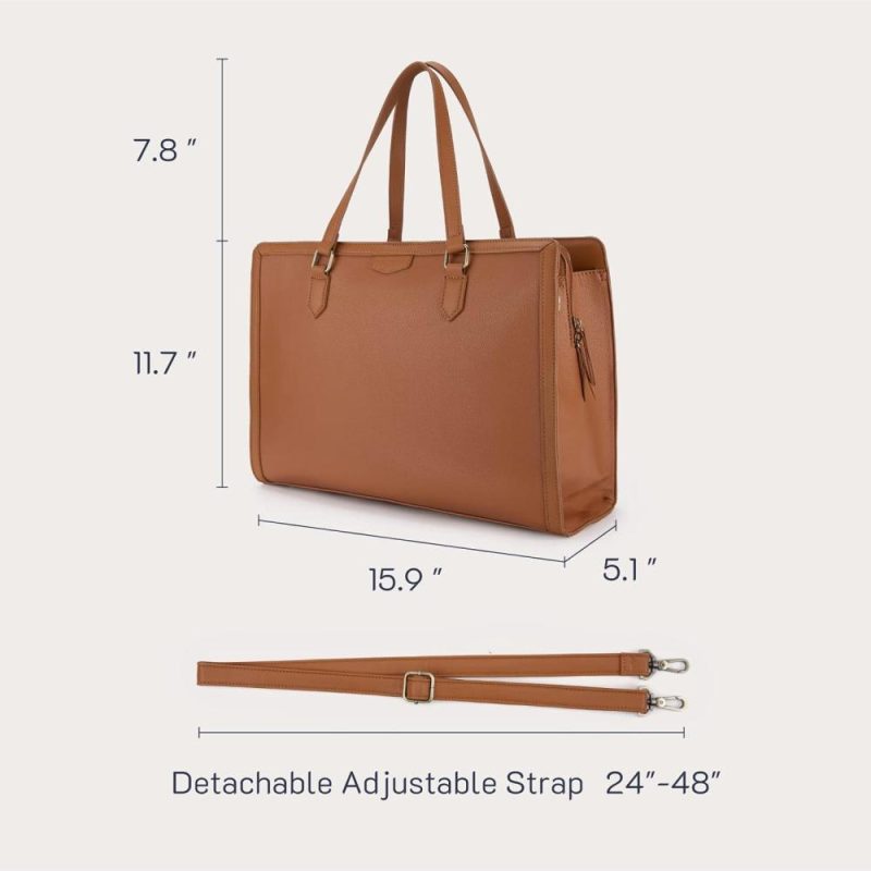 Laptop Messenger & Shoulder Bags | Laptop Tote Bag For Women 15.6 Inch Leather Work Bags Teacher Computer Purse Briefcase Handbag For Office, Travel Laptop Bags Brown