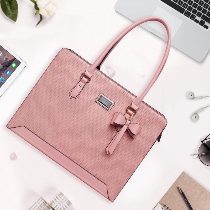 Laptop Messenger & Shoulder Bags | Laptop Tote Bag For Women, 15.6 Inch Pu Leather Laptop Bag Compatible With Macbook, Hp, Dell, Asus Notebook, Large Capacity Woven Travel Work Office Computer Bag & Clutch Purse, Pink Laptop Bags Laptop Messenger & Shoulder Bags