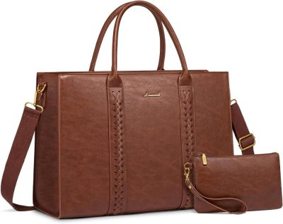 Laptop Messenger & Shoulder Bags | Laptop Tote Bag For Women, Vintage Leather Work Bags 15.6 Inch Computer Bag, Waterproof Laptop Bag Business Briefcase Office Handbag Purse, Dark Brown Laptop Bags Dark Brown