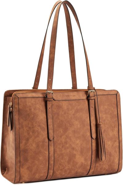 Laptop Messenger & Shoulder Bags | Laptop Tote Bag For Women Work Bag Professional 15.6 Inch Leather Briefcase Business Office Purse Shoulder Bag Laptop Bags Brown