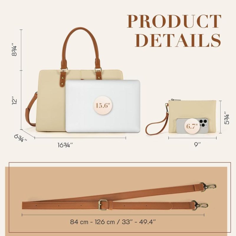 Laptop Messenger & Shoulder Bags | Laptop Tote Bag Laptop Bag 15.6 Inch Work Shoulder Briefcase Computer Messenger With Clutch Satchel Handbag 2 Pcs Set Laptop Bags Brown & Beige