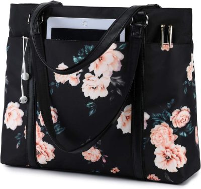 Laptop Messenger & Shoulder Bags | Laptop Tote Bag Womens Work Bags Purse Floral Teacher Handbag Shoulder Bag Fit 15.6 In Laptop (Black – Peony Floral) Laptop Bags Black - Floral Penoy