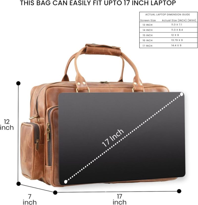 Laptop Messenger & Shoulder Bags | Large Leather Briefcase Duffel Bag For Men ‘Bosswell Office’ Fits 18 Inch Laptop Messenger For Business Travel Laptop Bags Laptop Messenger & Shoulder Bags